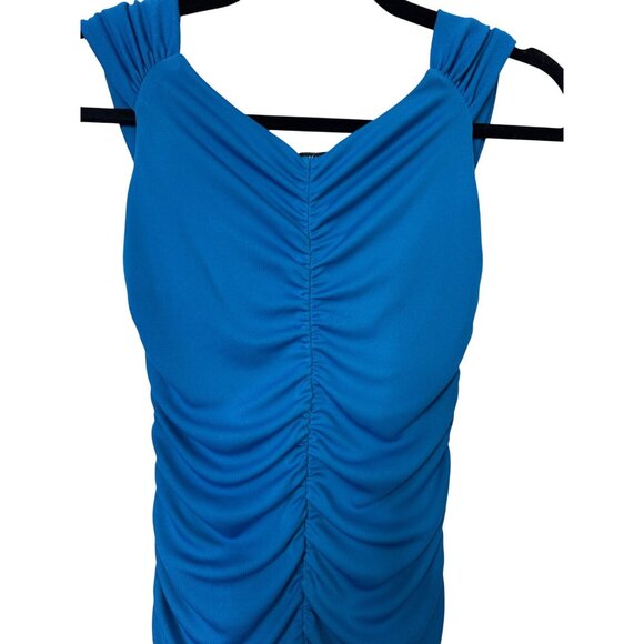 ZARA Ruched Small Royal Blue Sleeveless Dress Deep V-Neck - Picture 7 of 14